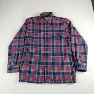 LL‎ Bean Shirt Jacket Mens Small Red Blue Plaid Flannel Fleece Lined Outdoor